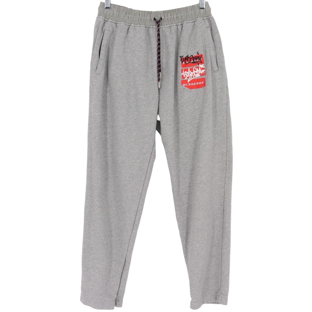 Burberry Men's Coledon Lounge Sweatpants Size M Gray Graffiti Logo Drawstring